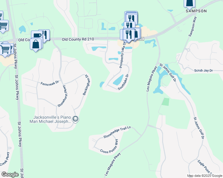 map of restaurants, bars, coffee shops, grocery stores, and more near 313 Southlake Drive in St. Augustine
