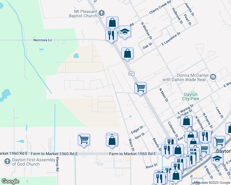 map of restaurants, bars, coffee shops, grocery stores, and more near 1346 Waco St in Dayton