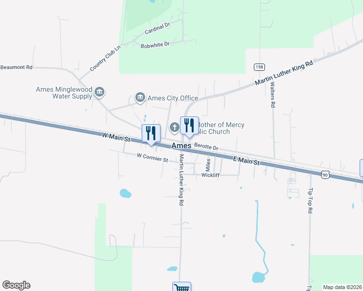map of restaurants, bars, coffee shops, grocery stores, and more near in Ames