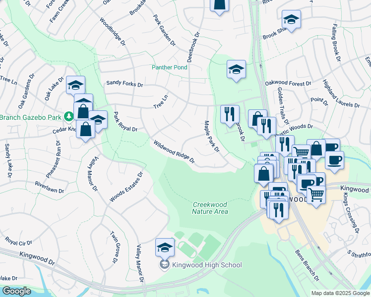 map of restaurants, bars, coffee shops, grocery stores, and more near 3702 Palmetto Creek Drive in Houston