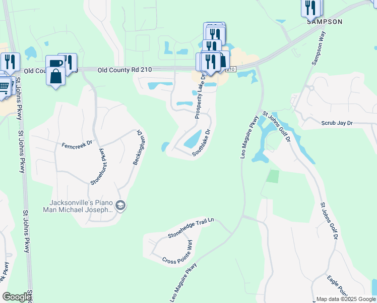 map of restaurants, bars, coffee shops, grocery stores, and more near 313 Southlake Drive in St. Augustine