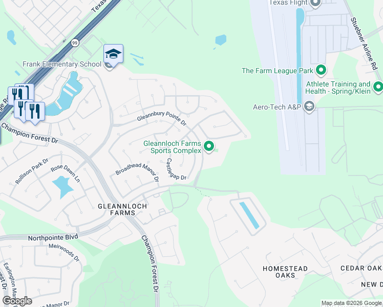 map of restaurants, bars, coffee shops, grocery stores, and more near 19827 Sternwood Manor Drive in Spring