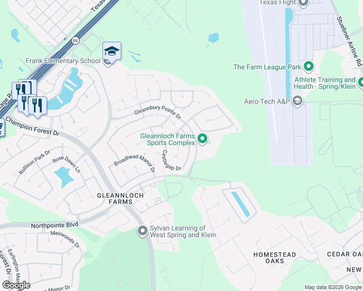 map of restaurants, bars, coffee shops, grocery stores, and more near 19814 Ringwald Court in Spring