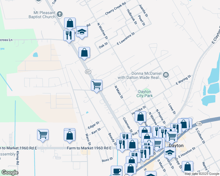 map of restaurants, bars, coffee shops, grocery stores, and more near 103 West Linney Street in Dayton