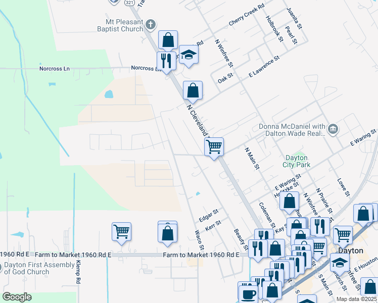 map of restaurants, bars, coffee shops, grocery stores, and more near 502 West Linney Street in Dayton
