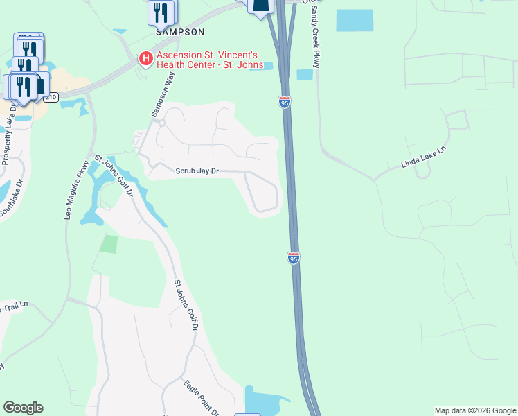 map of restaurants, bars, coffee shops, grocery stores, and more near 858 Scrub Jay Drive in St. Augustine