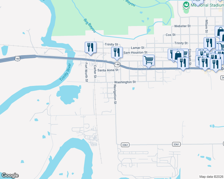 map of restaurants, bars, coffee shops, grocery stores, and more near 614 Franklin St in Liberty