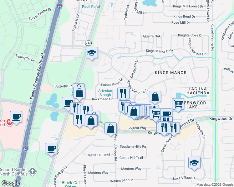 map of restaurants, bars, coffee shops, grocery stores, and more near 929 Rockmead Drive in Montgomery County