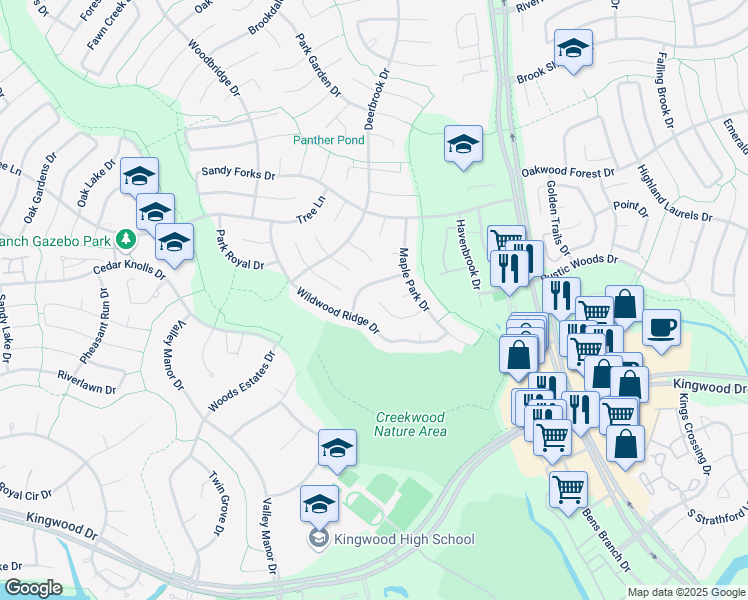 map of restaurants, bars, coffee shops, grocery stores, and more near 3702 Palmetto Creek Drive in Houston