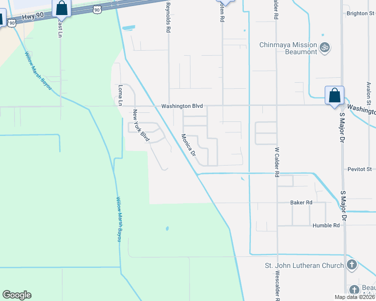 map of restaurants, bars, coffee shops, grocery stores, and more near 2270 Monica Street in Beaumont
