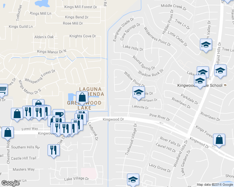 map of restaurants, bars, coffee shops, grocery stores, and more near 1808 Spruce Knob Drive in Houston