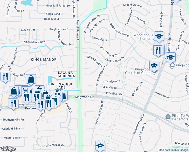 map of restaurants, bars, coffee shops, grocery stores, and more near 1826 Spruce Knob Court in Houston