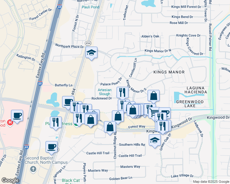 map of restaurants, bars, coffee shops, grocery stores, and more near 929 Rockmead Drive in Montgomery County
