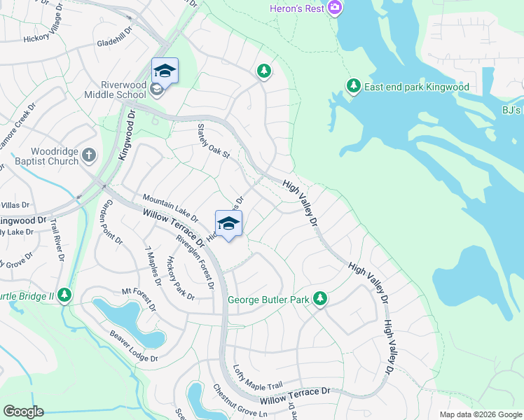 map of restaurants, bars, coffee shops, grocery stores, and more near 2502 Red Wren Court in Houston
