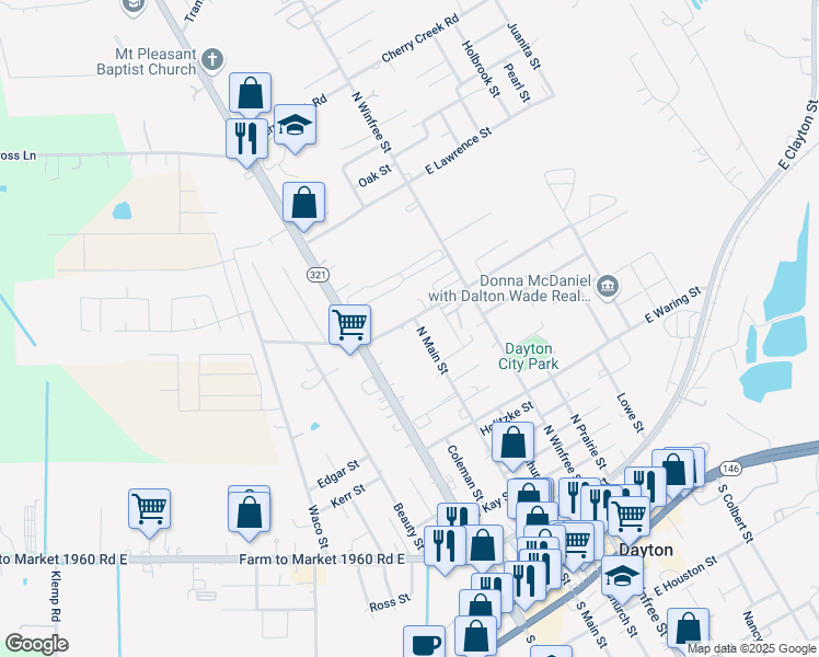 map of restaurants, bars, coffee shops, grocery stores, and more near 103 West Linney Street in Dayton