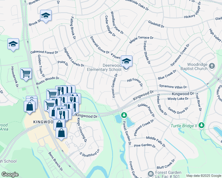 map of restaurants, bars, coffee shops, grocery stores, and more near 4019 Aspen Mountain Trail in Houston