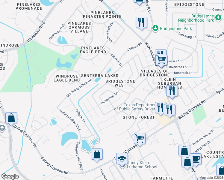 map of restaurants, bars, coffee shops, grocery stores, and more near 19714 Hoyte Park Lane in Spring