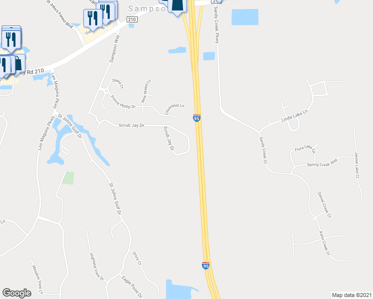 map of restaurants, bars, coffee shops, grocery stores, and more near 782 Scrub Jay Drive in St. Augustine