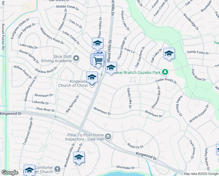 map of restaurants, bars, coffee shops, grocery stores, and more near 2402 Pine Terrace Drive in Houston
