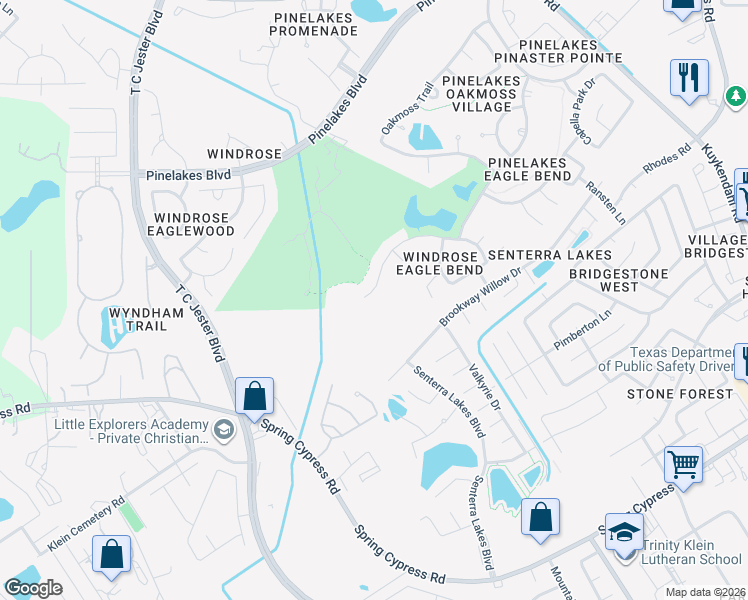map of restaurants, bars, coffee shops, grocery stores, and more near 6319 Stone Trail Lane in Spring