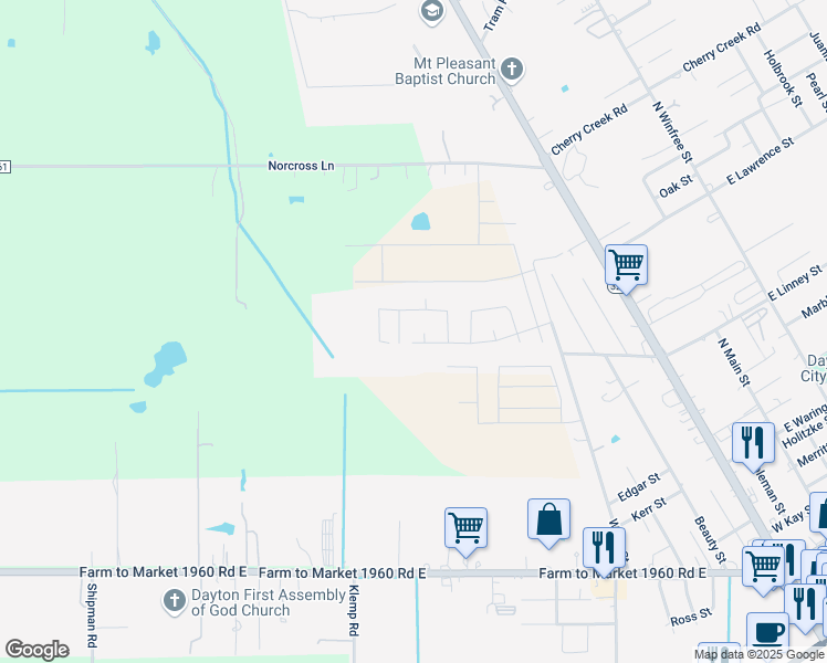 map of restaurants, bars, coffee shops, grocery stores, and more near 1171 Mulberry Lane in Dayton
