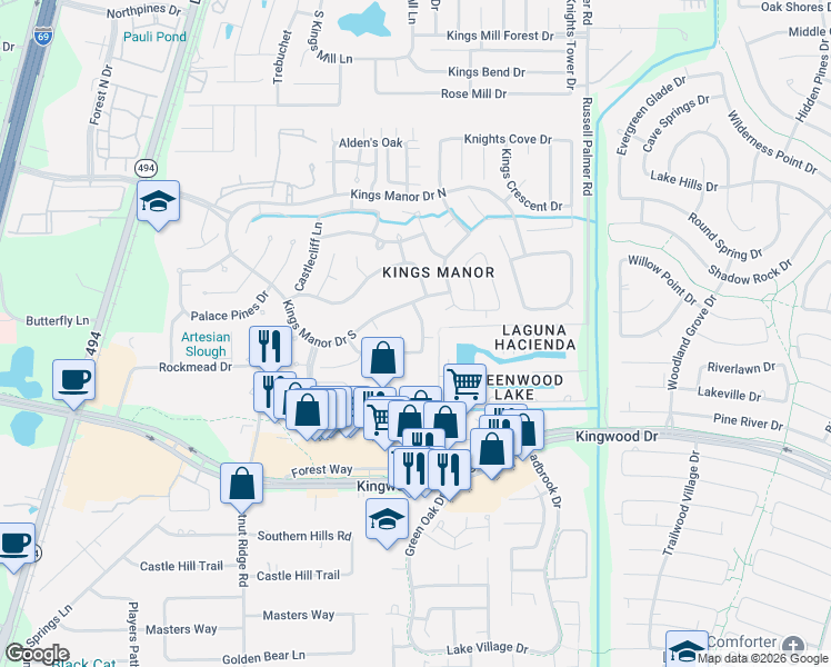 map of restaurants, bars, coffee shops, grocery stores, and more near 27113 Monarch Woods Drive in Humble