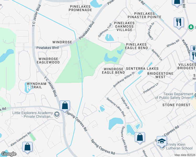 map of restaurants, bars, coffee shops, grocery stores, and more near 6319 Stone Trail Lane in Spring