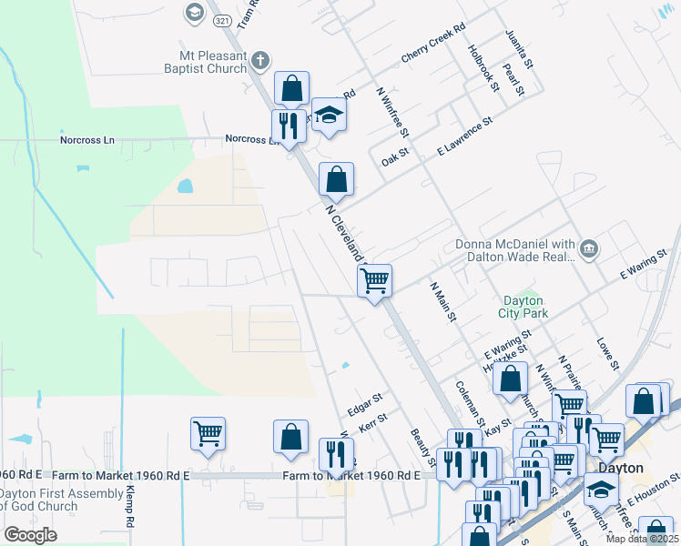 map of restaurants, bars, coffee shops, grocery stores, and more near 502 West Linney Street in Dayton