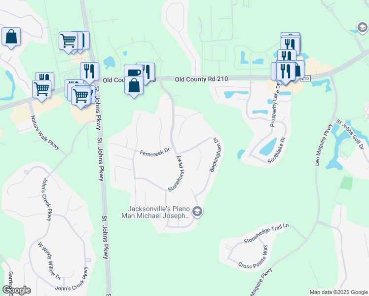 map of restaurants, bars, coffee shops, grocery stores, and more near 912 Beckingham Drive in St. Augustine