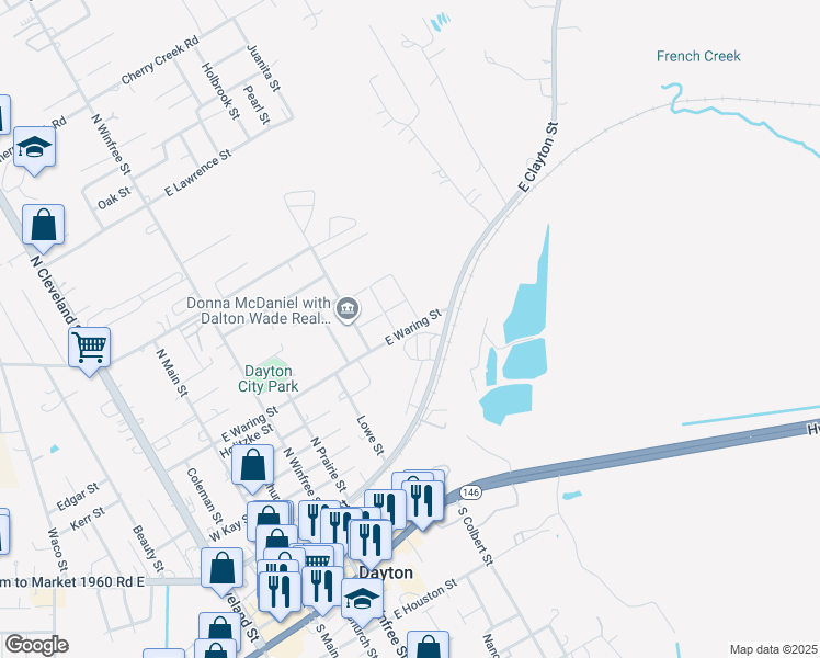 map of restaurants, bars, coffee shops, grocery stores, and more near 704 East Waring Street in Dayton