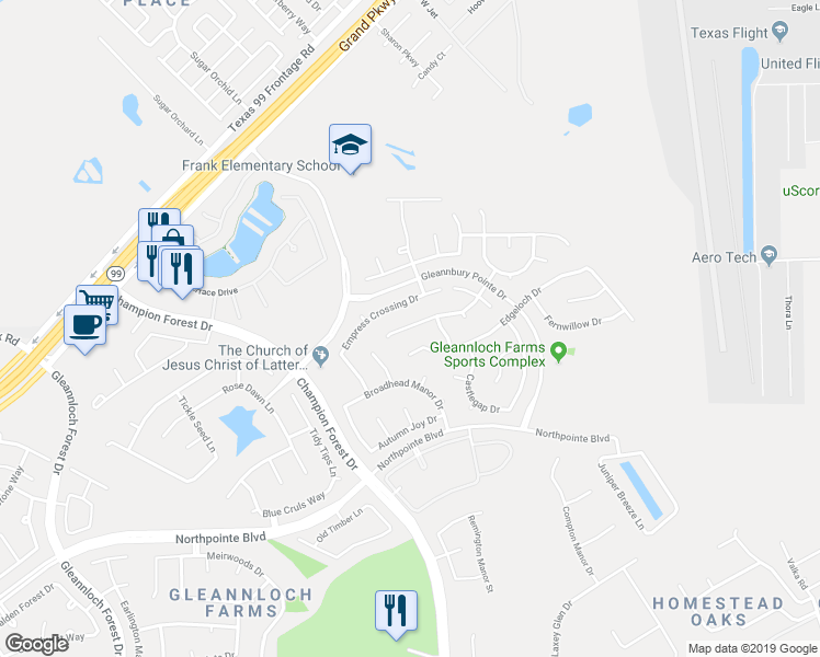 map of restaurants, bars, coffee shops, grocery stores, and more near 9527 Brackenton Crest Drive in Spring