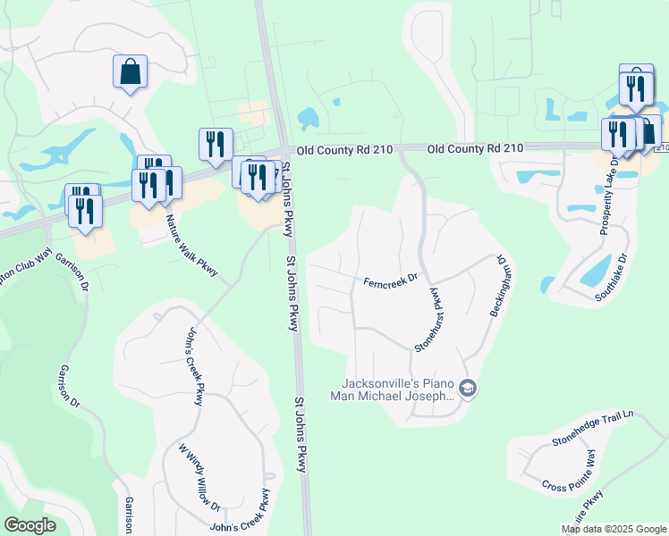 map of restaurants, bars, coffee shops, grocery stores, and more near 2615 Ashfield Court in St. Augustine