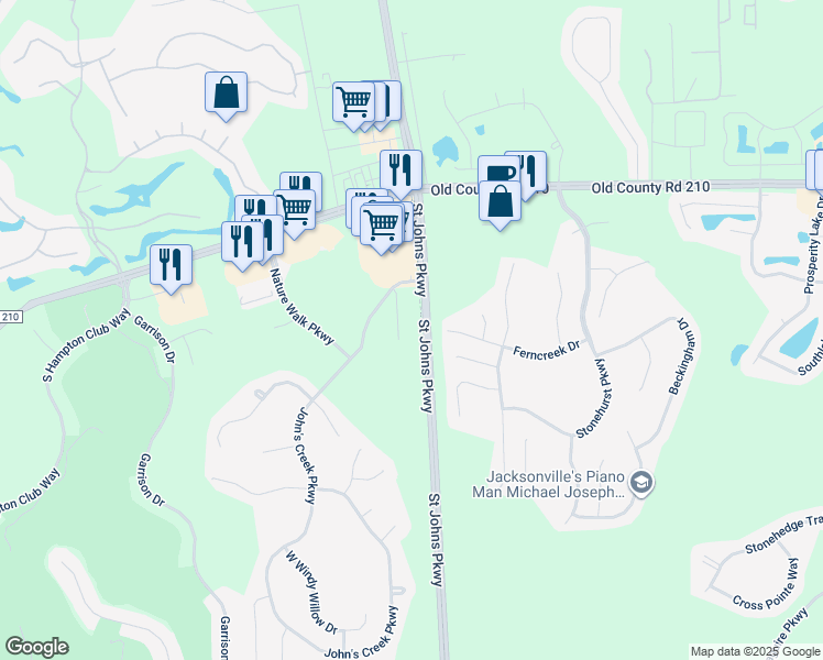 map of restaurants, bars, coffee shops, grocery stores, and more near 115 Benton Lane in St. Augustine