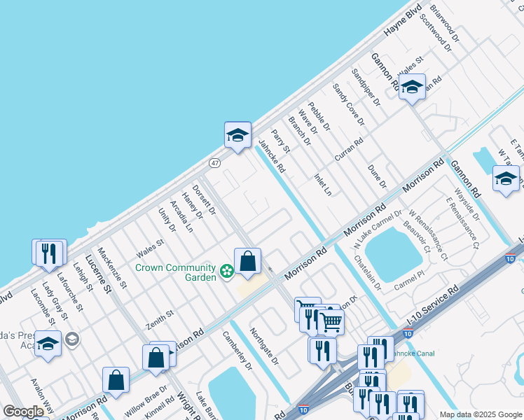 map of restaurants, bars, coffee shops, grocery stores, and more near 30 North Oak Ridge Court in New Orleans