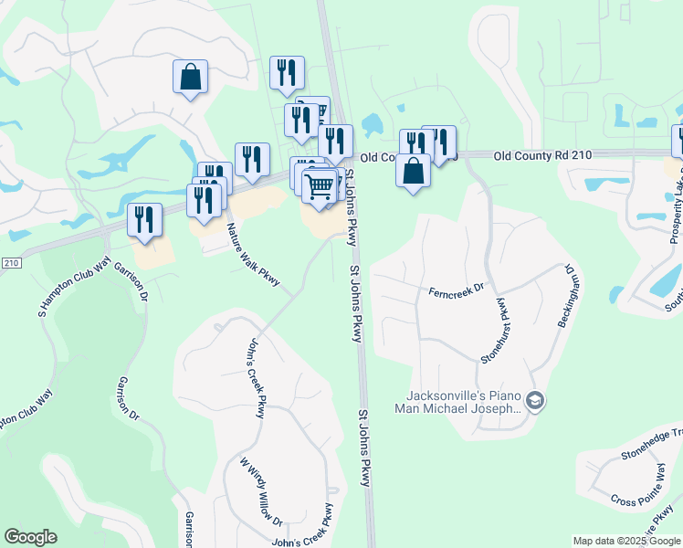 map of restaurants, bars, coffee shops, grocery stores, and more near 115 Benton Lane in St. Augustine