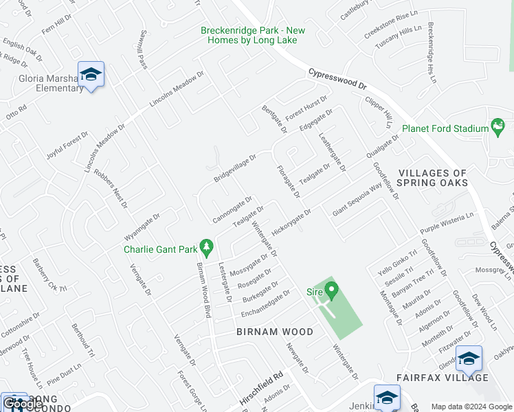 map of restaurants, bars, coffee shops, grocery stores, and more near 4615 Tealgate Drive in Spring