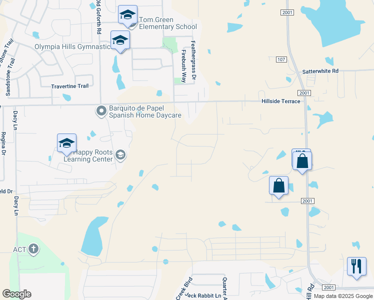 map of restaurants, bars, coffee shops, grocery stores, and more near 1390 Hillside Terrace Dr in Buda