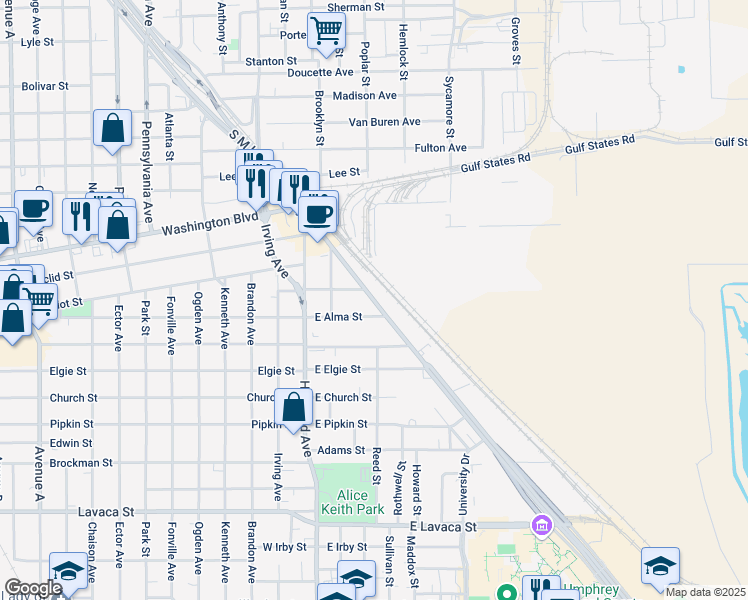 map of restaurants, bars, coffee shops, grocery stores, and more near 260 East Chapin Avenue in Beaumont