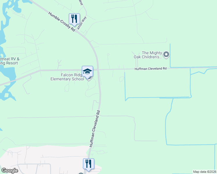 map of restaurants, bars, coffee shops, grocery stores, and more near 26410 Farm to Market 2100 in Huffman