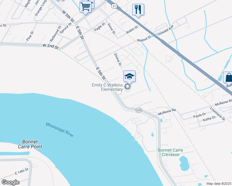 map of restaurants, bars, coffee shops, grocery stores, and more near 938 Louisiana 628 in LaPlace