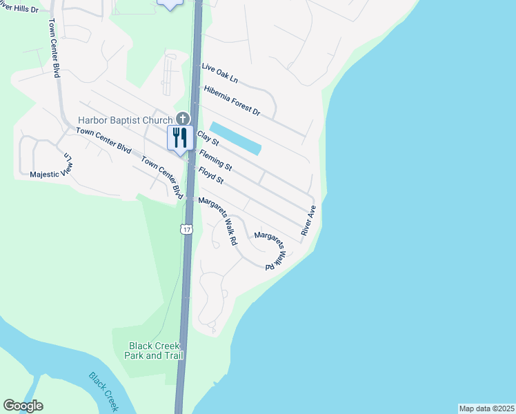 map of restaurants, bars, coffee shops, grocery stores, and more near 837 Floyd Street in Fleming Island