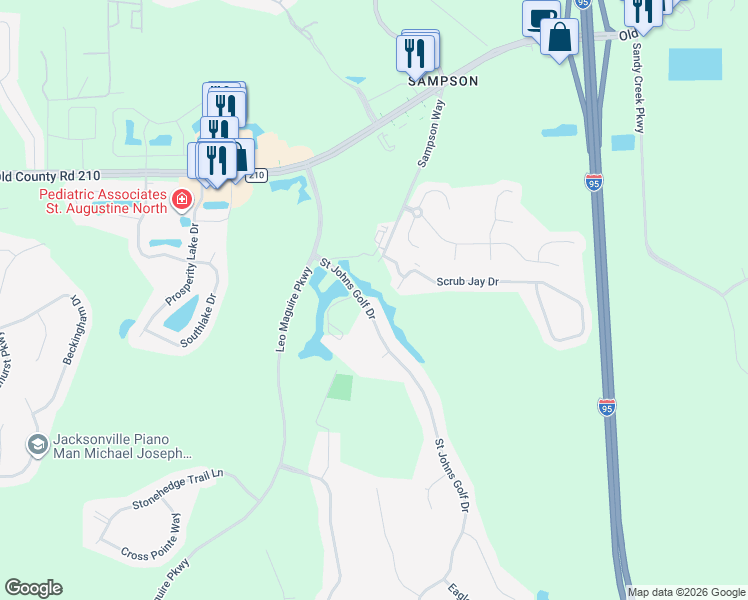map of restaurants, bars, coffee shops, grocery stores, and more near 200 Saint Johns Golf Drive in St. Augustine