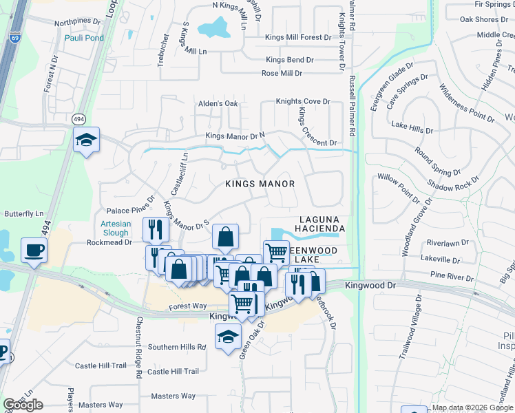 map of restaurants, bars, coffee shops, grocery stores, and more near 22020 Rye Hollow Lane in Harris County