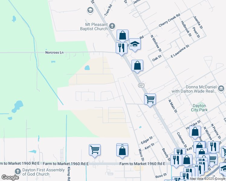 map of restaurants, bars, coffee shops, grocery stores, and more near 1890 Cedar Lane in Dayton