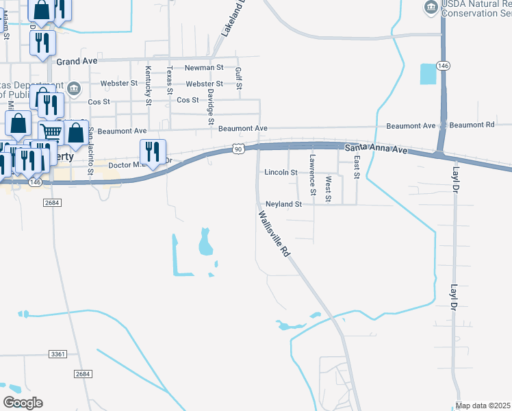map of restaurants, bars, coffee shops, grocery stores, and more near 400 Independence Street in Liberty