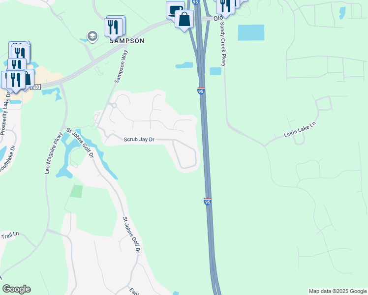 map of restaurants, bars, coffee shops, grocery stores, and more near 658 Scrub Jay Drive in St. Augustine