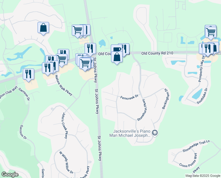 map of restaurants, bars, coffee shops, grocery stores, and more near 2615 Ashfield Court in St. Augustine