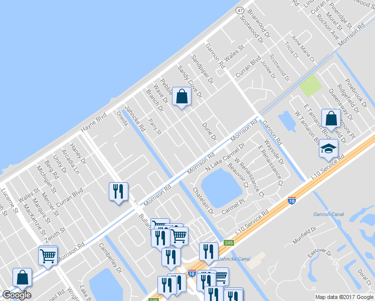 map of restaurants, bars, coffee shops, grocery stores, and more near 7550 Branch Drive in New Orleans