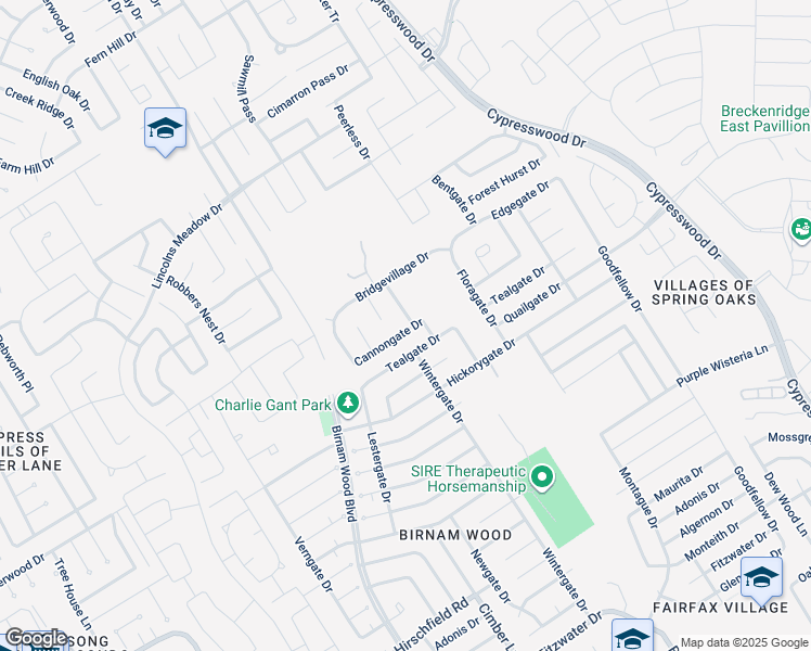 map of restaurants, bars, coffee shops, grocery stores, and more near 24003 Rockygate Drive in Spring