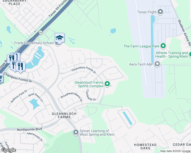 map of restaurants, bars, coffee shops, grocery stores, and more near 9306 Edgeloch Dr in Spring